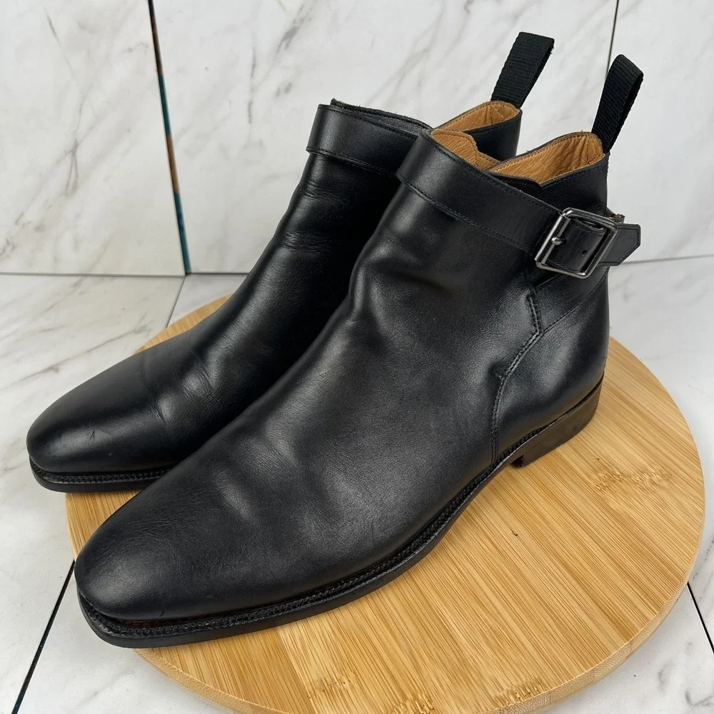 Polo Ralph Lauren Mens Size 9 D Black Leather Jodhpur Buckle Boots Shoes
